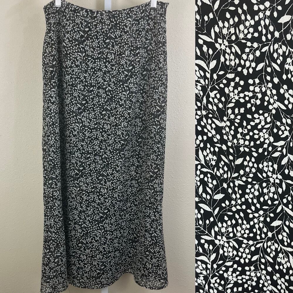 Liz Claiborne Lizsport Maxi Skirt Womens 10 Floral Crinkle Chiffon Whimsigoth